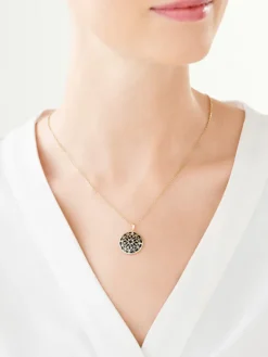 Discount Apart Zawieszka z żółtego złota z diamentami i onyksem - rozeta - próba 585