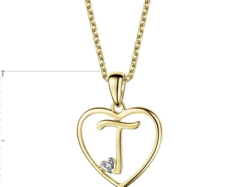 Online Apart Zawieszka z żółtego złota z diamentem - litera T, serce - 0,005 ct - próba 375