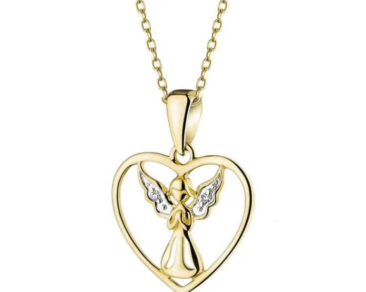 Apart Zawieszka z żółtego złota z diamentami - serce, aniołek - 0,006 ct - próba 375
