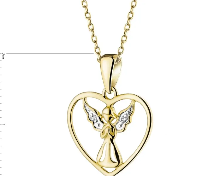 Apart Zawieszka z żółtego złota z diamentami - serce, aniołek - 0,006 ct - próba 375