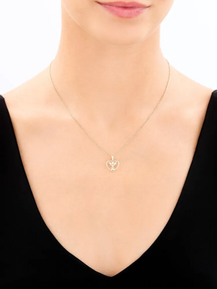 Apart Zawieszka z żółtego złota z diamentami - serce, aniołek - 0,006 ct - próba 375