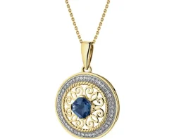 Apart Zawieszka z żółtego złota z diamentami i topazem London Blue - rozeta - próba 585< Zawieszki