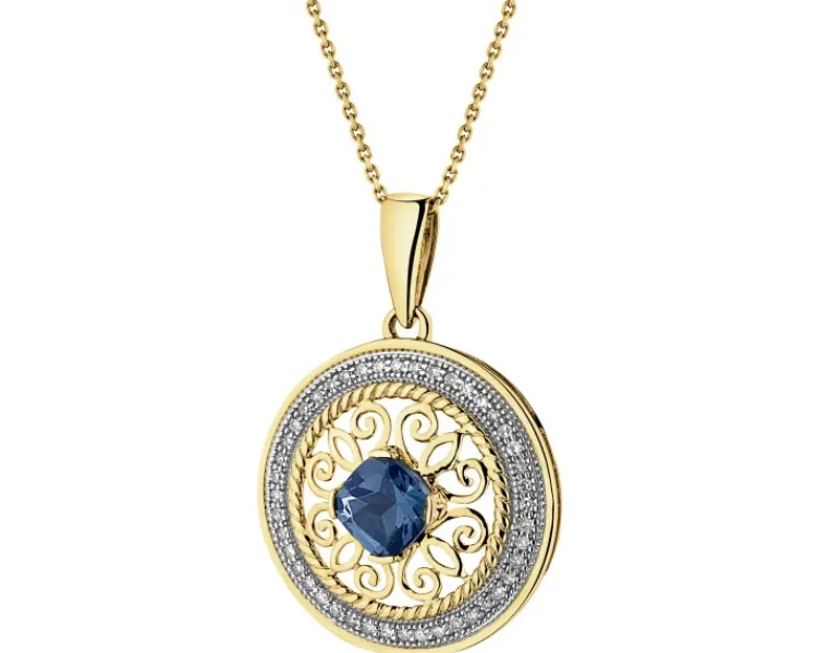 Apart Zawieszka z żółtego złota z diamentami i topazem London Blue - rozeta - próba 585< Zawieszki