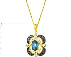 Clearance Apart Zawieszka z żółtego złota z diamentami, szafirami i topazem London Blue - próba 585