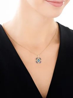 Clearance Apart Zawieszka z żółtego złota z diamentami, szafirami i topazem London Blue - próba 585