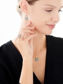 Clearance Apart Zawieszka z żółtego złota z diamentami, szafirami i topazem London Blue - próba 585