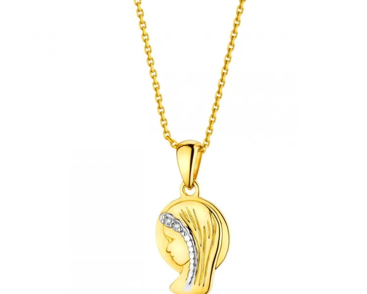 Apart Zawieszka z żółtego złota z diamentami - medalik Matka Boska - 0,006 ct - próba 375< Zawieszki