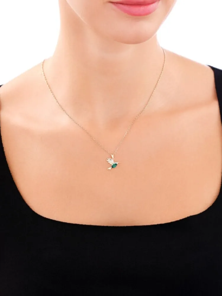 Discount Apart Zawieszka z żółtego złota z diamentami i szmaragdem syntetycznym - koliber - próba 375