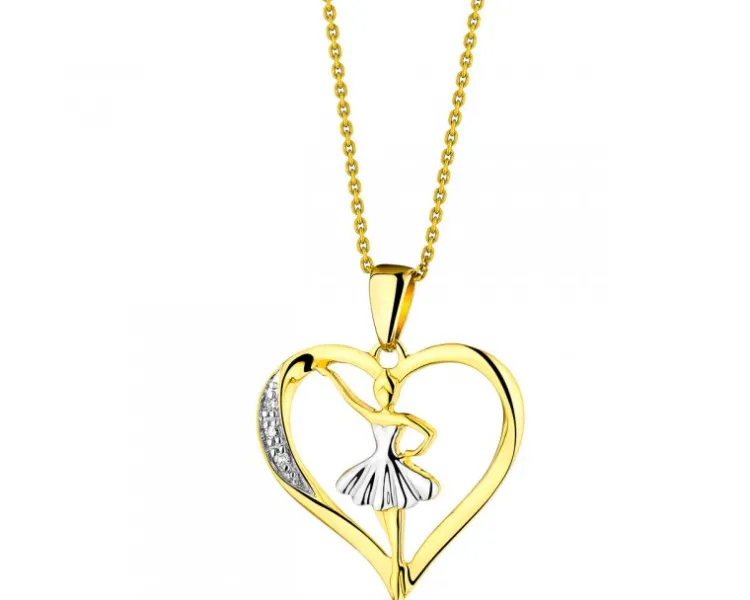 Apart Zawieszka z żółtego złota z diamentami - baletnica, serce - 0,01 ct - próba 375< Zawieszki