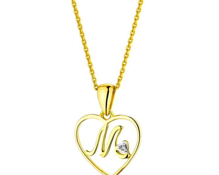 Hot Apart Zawieszka z żółtego złota z diamentem - litera M, serce - 0,005 ct - próba 375