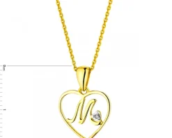 Hot Apart Zawieszka z żółtego złota z diamentem - litera M, serce - 0,005 ct - próba 375