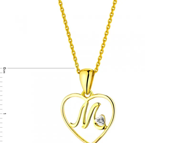 Hot Apart Zawieszka z żółtego złota z diamentem - litera M, serce - 0,005 ct - próba 375