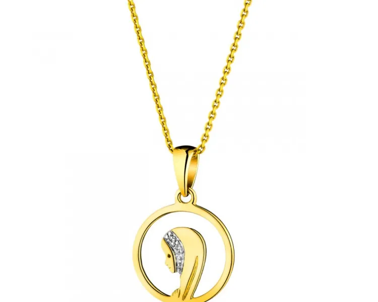 Online Apart Zawieszka z żółtego złota z diamentami - medalik Matka Boska - 0,006 ct - próba 375