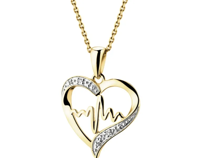 Online Apart Zawieszka z żółtego złota z diamentami - serce, EKG serca - 0,006 ct - próba 375