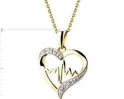 Online Apart Zawieszka z żółtego złota z diamentami - serce, EKG serca - 0,006 ct - próba 375