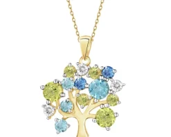 Best Apart Zawieszka z żółtego złota z diamentami, peridotami, topazami - drzewko - próba 585