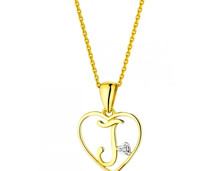 Apart Zawieszka z żółtego złota z diamentem - litera J, serce - 0,005 ct - próba 375< Zawieszki