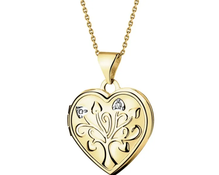 Apart Zawieszka z żółtego złota z diamentem - puzderko - serce, drzewko - 0,005 ct - próba 375< Zawieszki