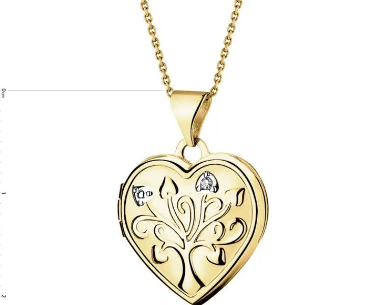 Apart Zawieszka z żółtego złota z diamentem - puzderko - serce, drzewko - 0,005 ct - próba 375< Zawieszki