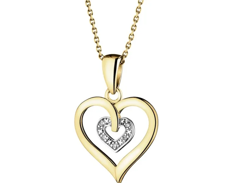 Online Apart Zawieszka z żółtego złota z diamentami - serca - 0,01 ct - próba 375