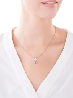 Apart Zawieszka z żółtego złota z diamentami i topazem - róża, liście - próba 375< Zawieszki