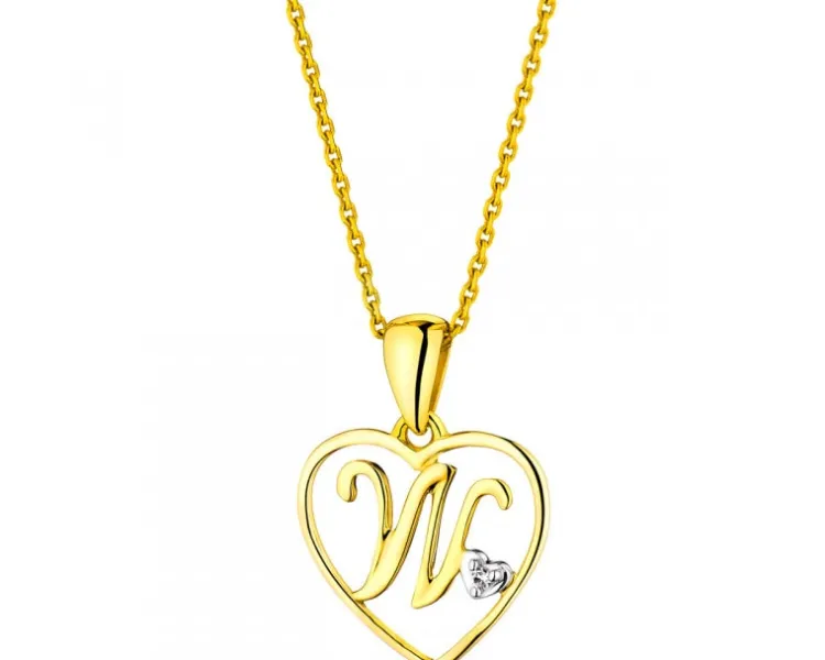 Discount Apart Zawieszka z żółtego złota z diamentem - litera W, serce - 0,005 ct - próba 585