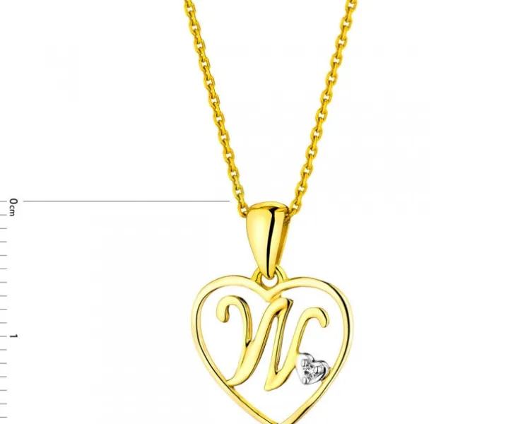 Discount Apart Zawieszka z żółtego złota z diamentem - litera W, serce - 0,005 ct - próba 585