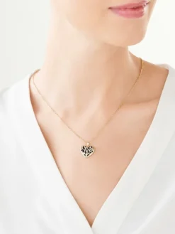Outlet Apart Zawieszka z żółtego złota z diamentami i onyksem - serce - próba 375