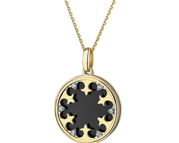 Apart Zawieszka z żółtego złota z diamentami i emalią - rozeta - 0,01 ct - próba 375< Zawieszki