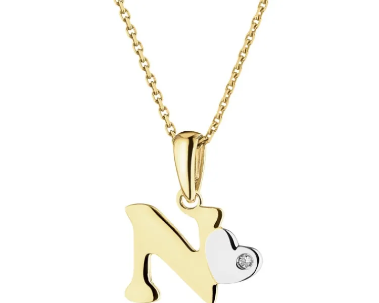Apart Zawieszka z żółtego złota z diamentem - litera N - 0,004 ct - próba 375< Zawieszki