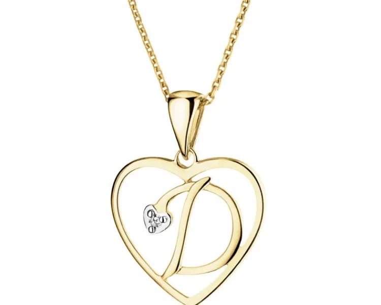 Apart Zawieszka z żółtego złota z diamentem - litera D, serce - 0,005 ct - próba 375< Zawieszki
