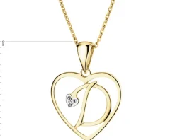 Apart Zawieszka z żółtego złota z diamentem - litera D, serce - 0,005 ct - próba 375< Zawieszki