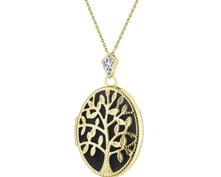 Outlet Apart Zawieszka z żółtego złota z diamentem - puzderko - drzewko - 0,005 ct - próba 375
