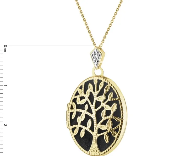Outlet Apart Zawieszka z żółtego złota z diamentem - puzderko - drzewko - 0,005 ct - próba 375