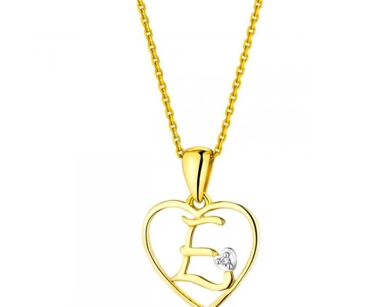 Apart Zawieszka z żółtego złota z diamentem - litera E, serce - 0,005 ct - próba 375