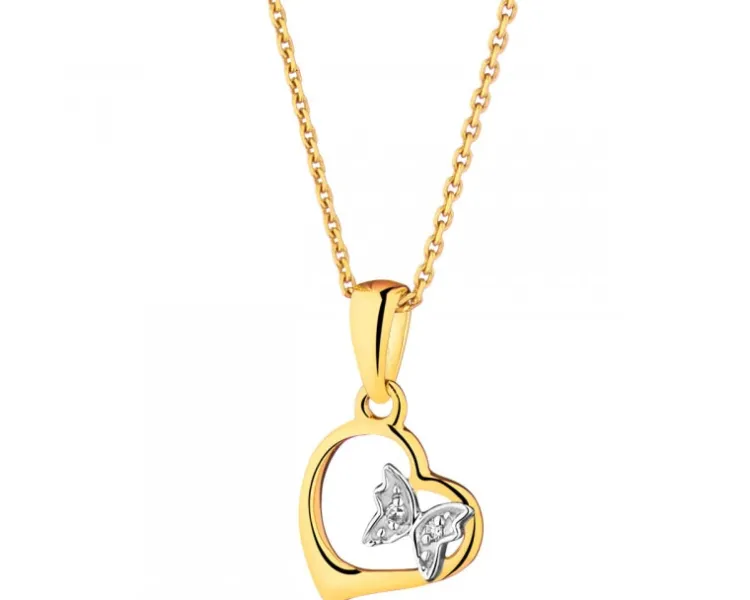 Apart Zawieszka z żółtego złota z diamentami - motyl, serce - 0,006 ct - próba 585