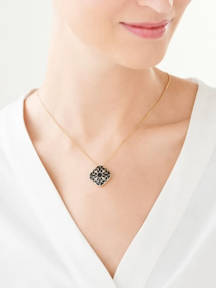 Apart Zawieszka z żółtego złota z diamentami i onyksem - próba 585< Zawieszki