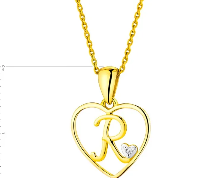 Apart Zawieszka z żółtego złota z diamentem - litera R, serce - 0,005 ct - próba 375< Zawieszki