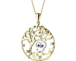 Online Apart Zawieszka z żółtego złota z diamentami - drzewko, sowa - 0,05 ct - próba 585