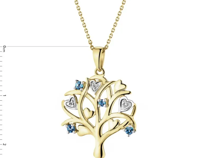 Apart Zawieszka z żółtego złota z diamentami i topazami London Blue - drzewko - próba 375< Zawieszki