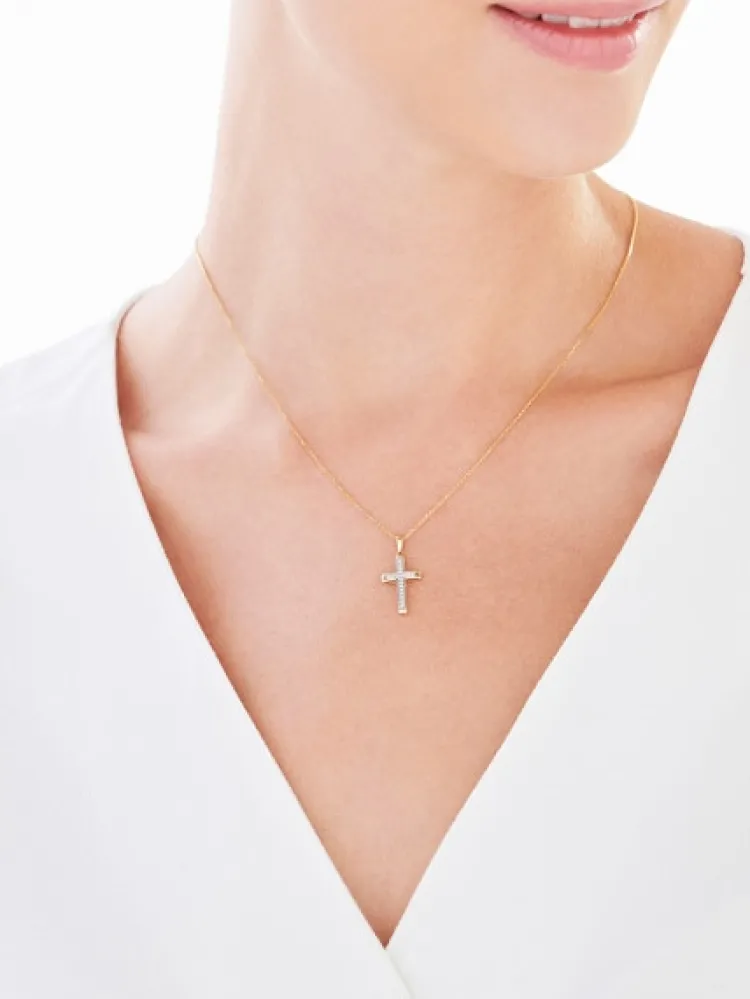 Hot Apart Zawieszka z żółtego złota z diamentami - krzyż - 0,05 ct - próba 375