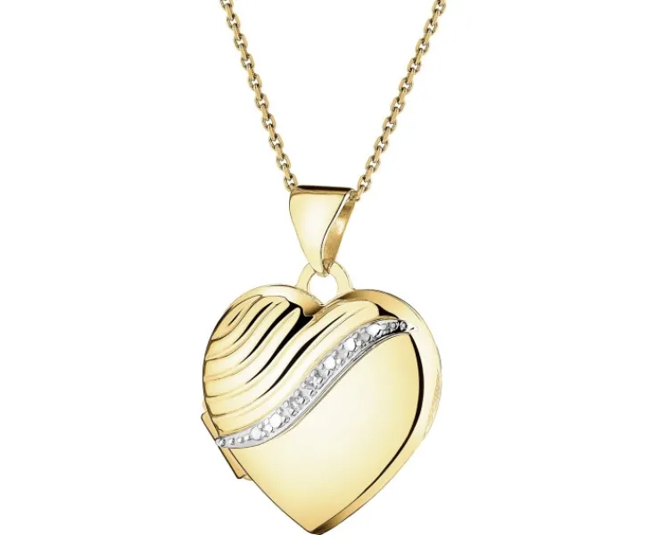 Discount Apart Zawieszka z żółtego złota z diamentami - puzderko - serce - 0,01 ct - próba 375