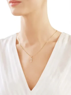 Apart Zawieszka z żółtego złota z diamentami - krzyż - 0,05 ct - próba 585