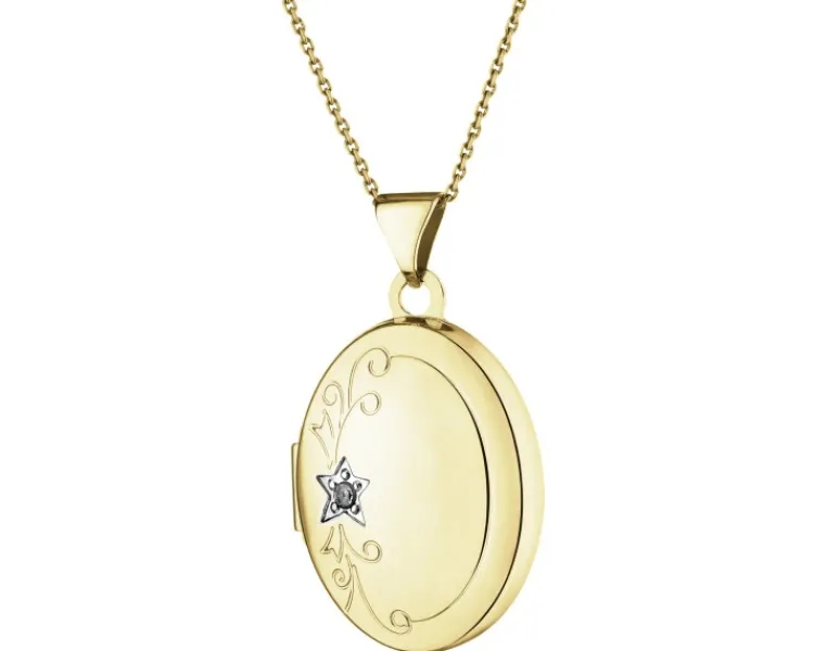 Discount Apart Zawieszka z żółtego złota z diamentem - puzderko - 0,01 ct - próba 585
