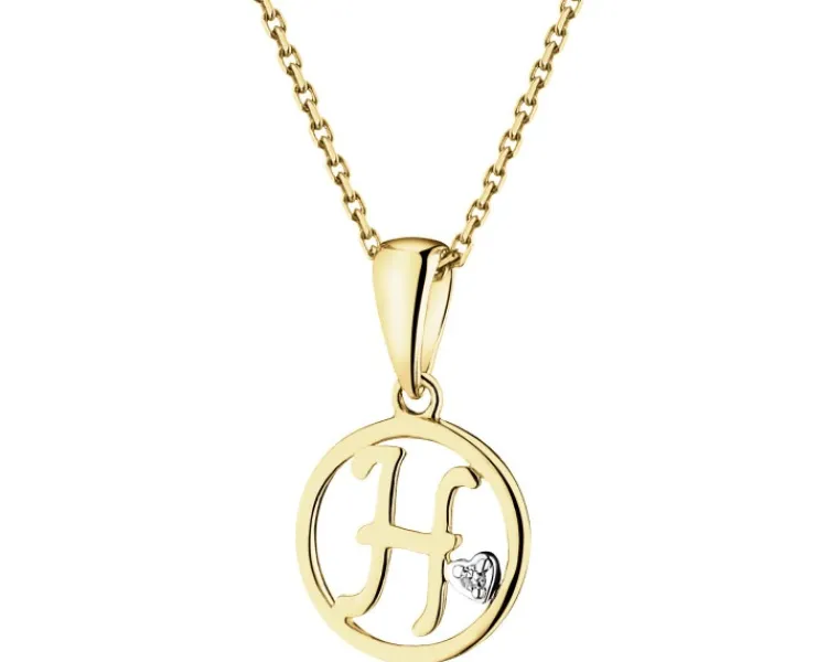 Discount Apart Zawieszka z żółtego złota z diamentem - litera H - 0,003 ct - próba 585