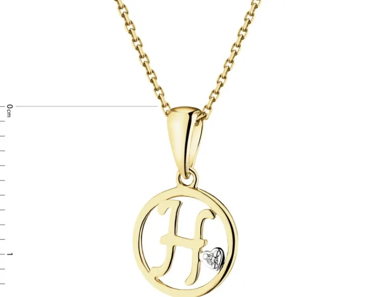 Discount Apart Zawieszka z żółtego złota z diamentem - litera H - 0,003 ct - próba 585