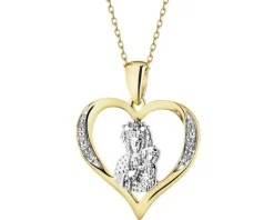 Outlet Apart Zawieszka z żółtego złota z diamentami - medalik Matka Boska Częstochowska - 0,02 ct - próba 585