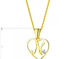Discount Apart Zawieszka z żółtego złota z diamentem - litera N, serce - 0,005 ct - próba 375