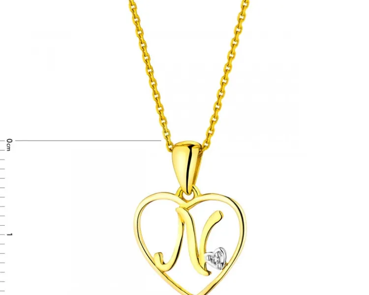 Discount Apart Zawieszka z żółtego złota z diamentem - litera N, serce - 0,005 ct - próba 375