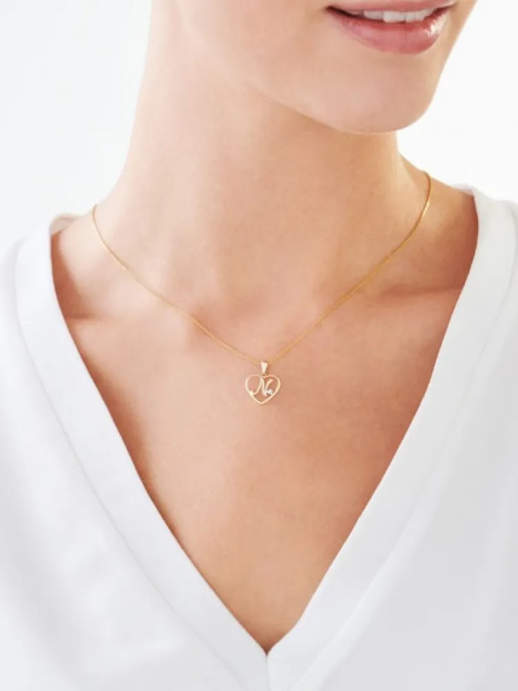 Discount Apart Zawieszka z żółtego złota z diamentem - litera N, serce - 0,005 ct - próba 375
